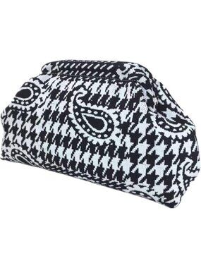 Women Whiteblack Stripe Summer Beach Woven Crochet Bag Dumpling Purse Handbag